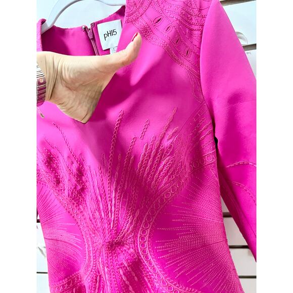 ph15 Embroidered 3/4 V-Neck Mini Sheath Dress Hot Pink Women's Size M / US 6 - Picture 6 of 7